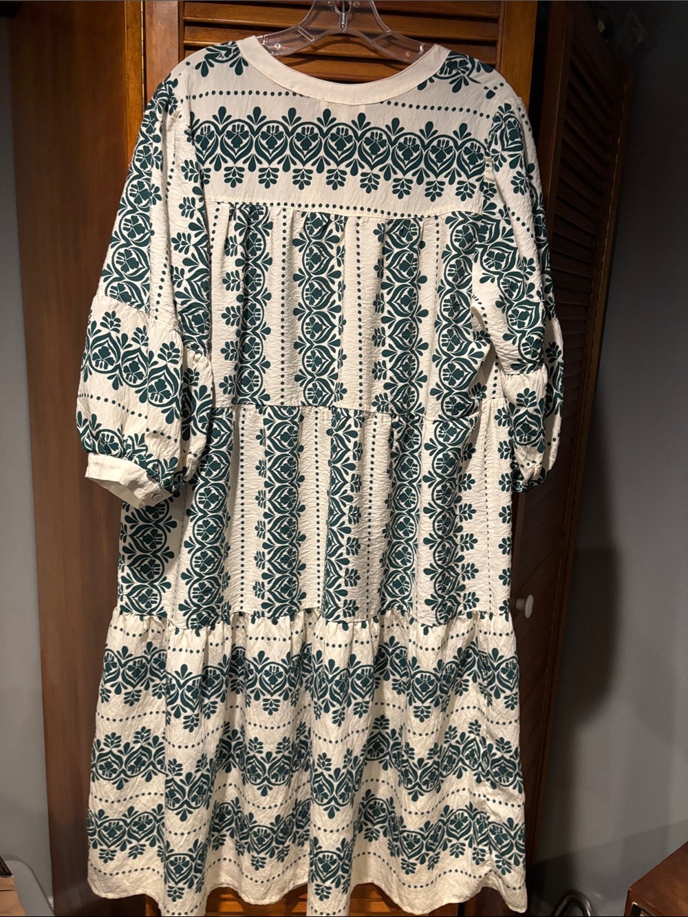 fig and flower Ivory Midi Dress with Teal Floral Embroidery - Picture 2 of 3